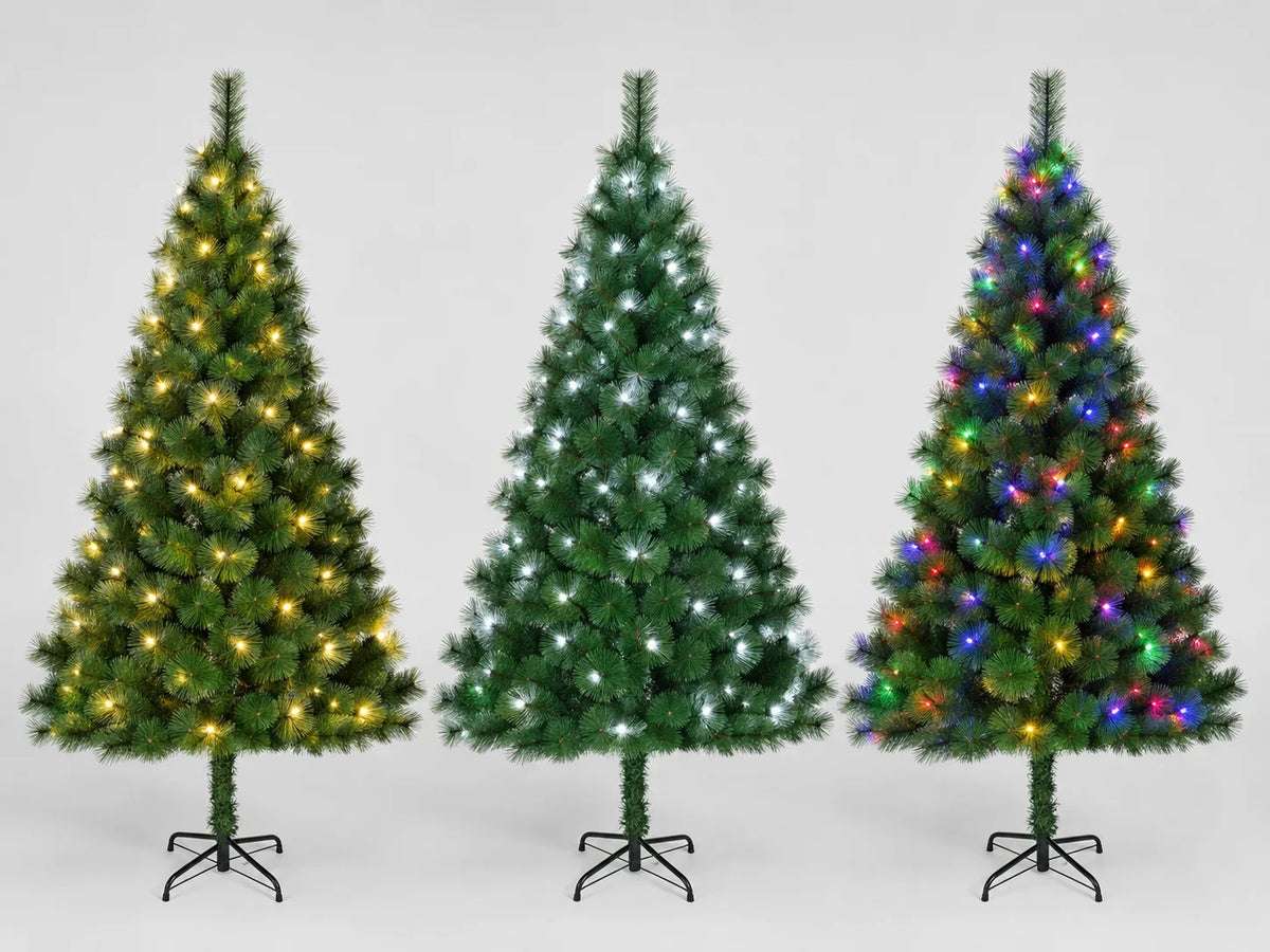 Artificial Christmas Tree 120-210cm PET Pine Needle Xmas Tree Optional USB Warm White Cool White Multicolor Lights Metal Stand