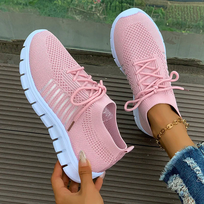 Spring Autumn Solid Breathable Mesh Flat Shoes Women Plus Size Non Slip Sock Sneakers Woman Comfortable Soft Sole Sport Shoes