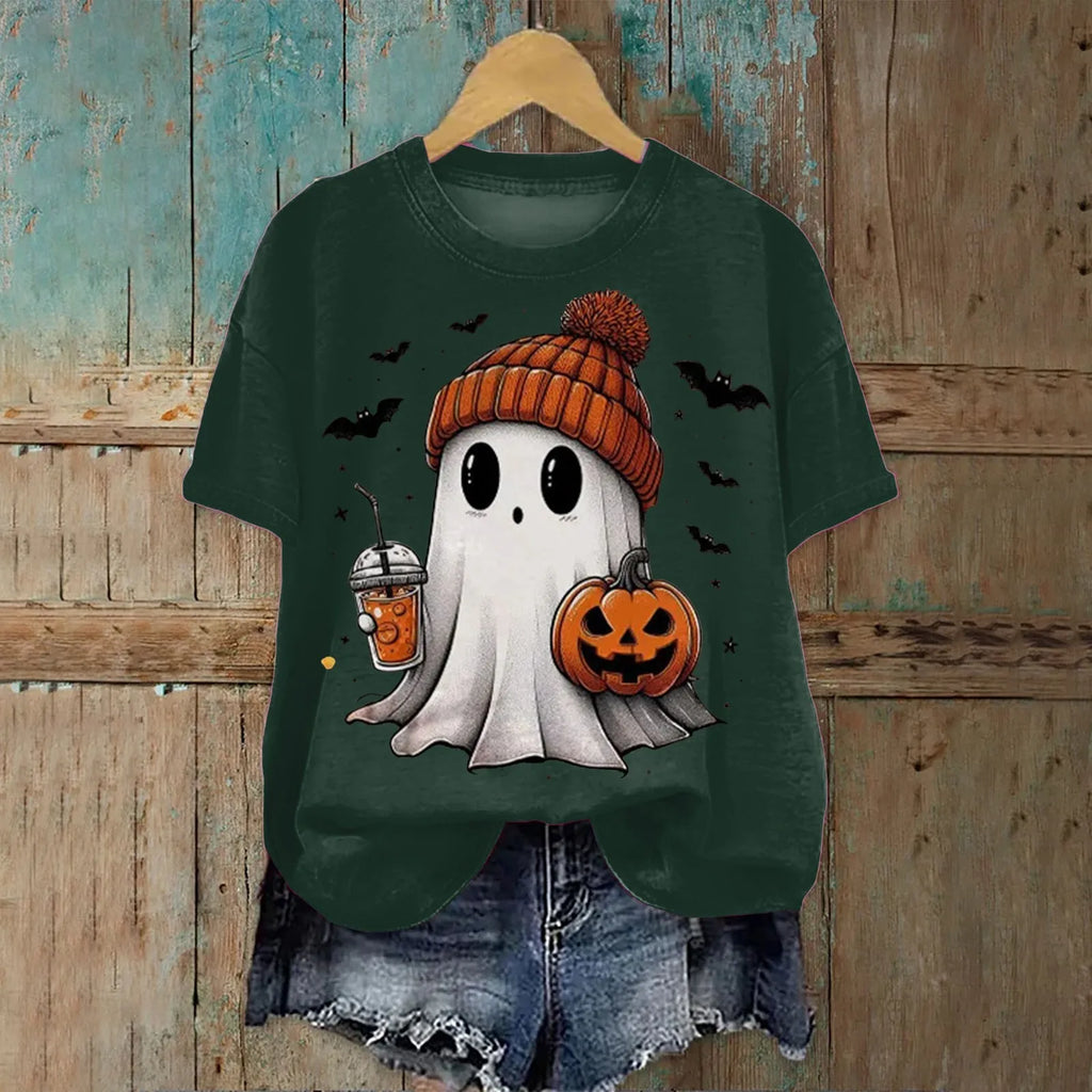 Cute Printed Halloween Shirt For Women Funny Crew Neck Short Sleeve Clothes Top Tee Shirts Halloween Cosplay Tops Humor T-Shirt