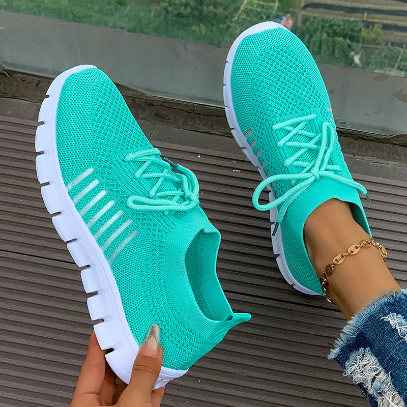 Spring Autumn Solid Breathable Mesh Flat Shoes Women Plus Size Non Slip Sock Sneakers Woman Comfortable Soft Sole Sport Shoes