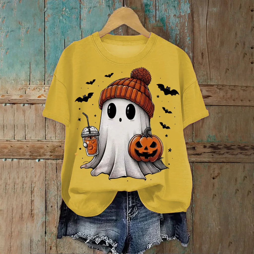 Cute Printed Halloween Shirt For Women Funny Crew Neck Short Sleeve Clothes Top Tee Shirts Halloween Cosplay Tops Humor T-Shirt
