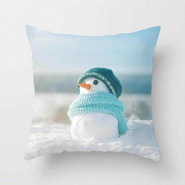 Snowman Christmas Cushion Cover Polyester Decorative Christmas Pillow Cover Merry Christmas Throw Cushion Covers Tree Reindeer Star Pillow Case For Party Throw Pillow New Year Xmas Decor Sofa Living Room Home Decoration
